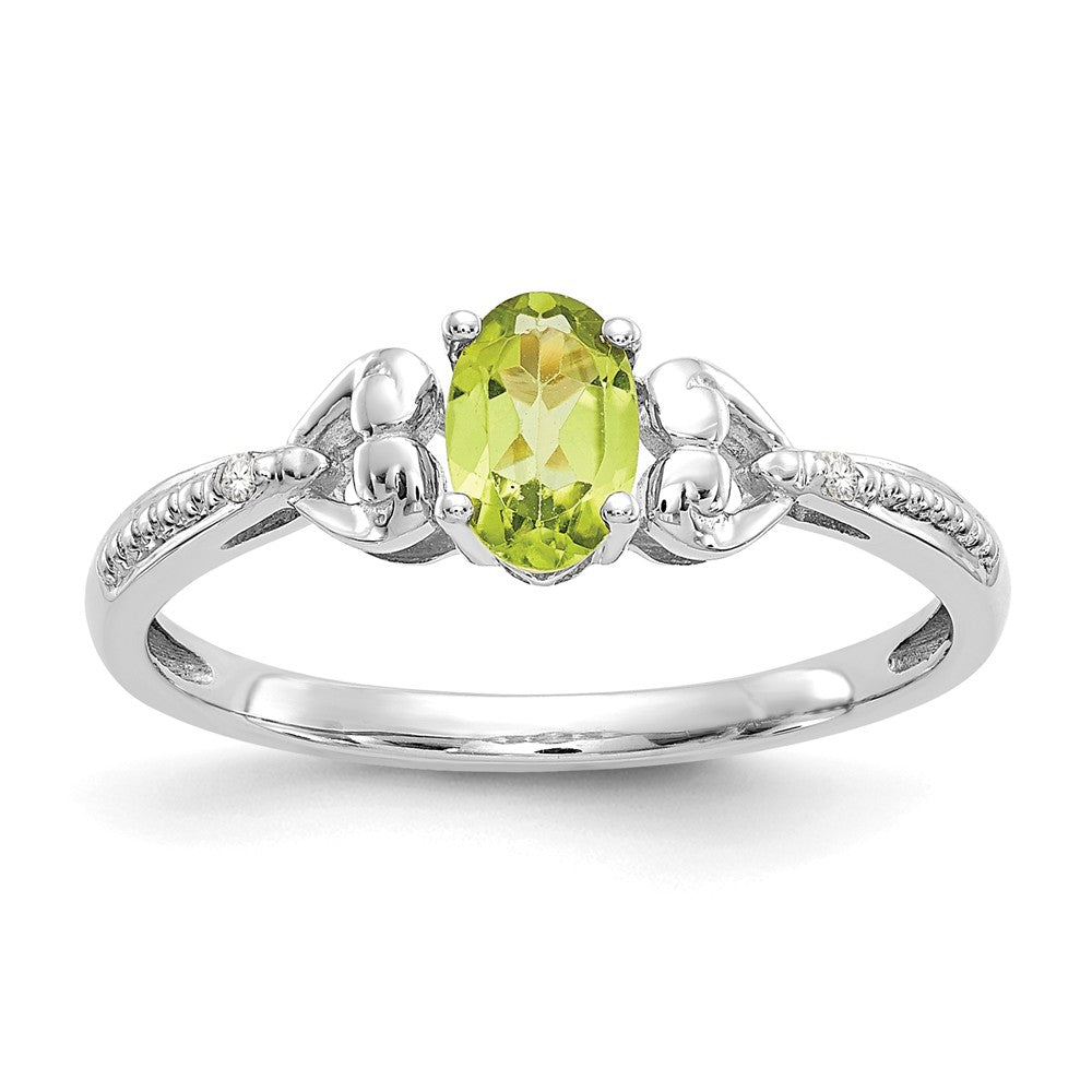 10k White Gold Peridot Diamond Ring, Size: 7