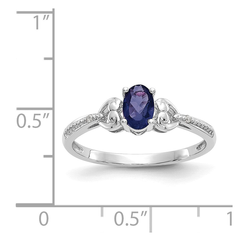 10k White Gold Sapphire Diamond Ring, Size: 7