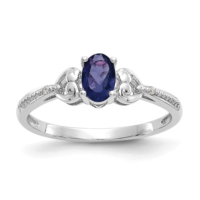 10k White Gold Sapphire Diamond Ring, Size: 7