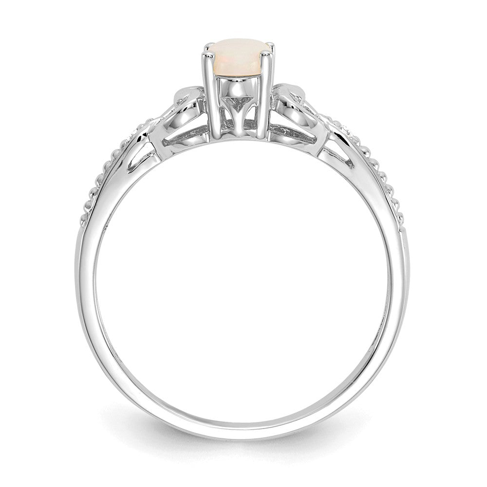 10k White Gold Opal Diamond Ring, Size: 7