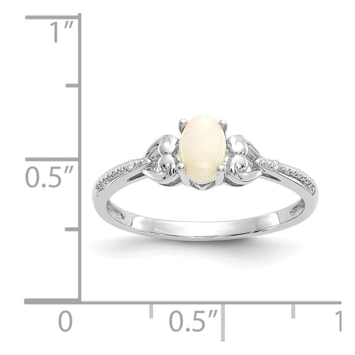 10k White Gold Opal Diamond Ring, Size: 7