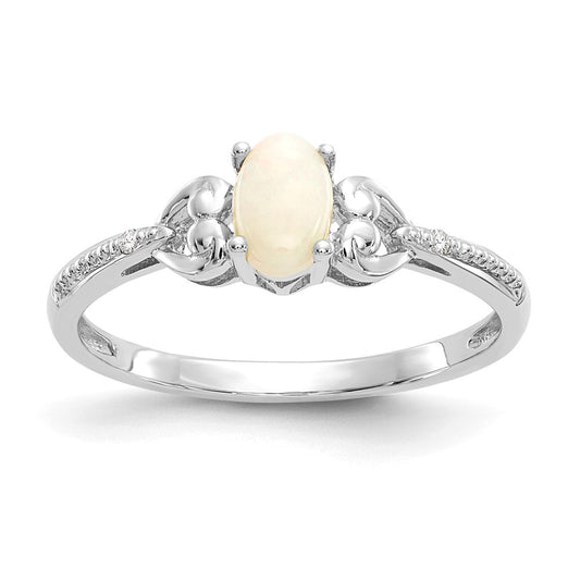 10k White Gold Opal Diamond Ring, Size: 7