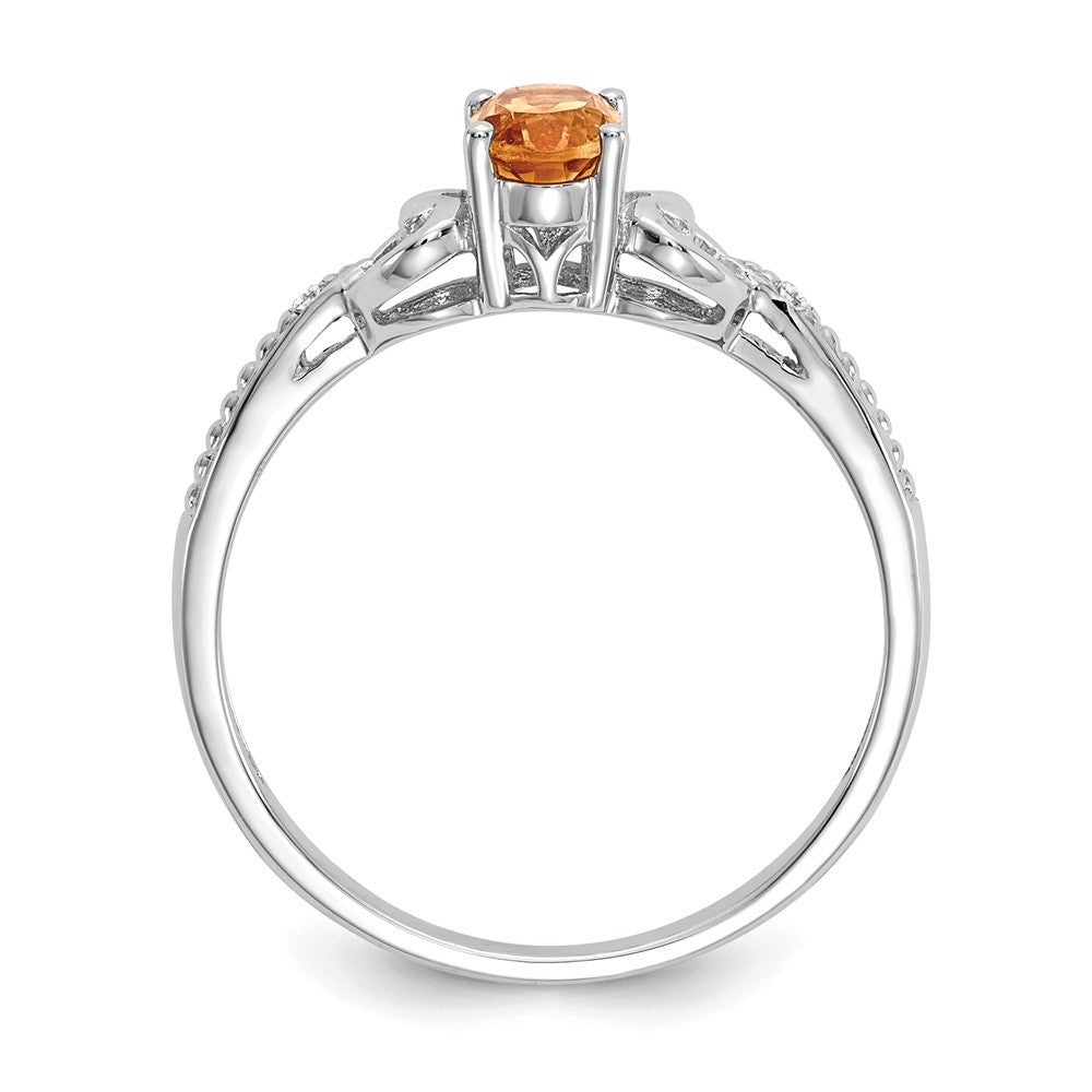 10k White Gold Citrine Diamond Ring, Size: 7
