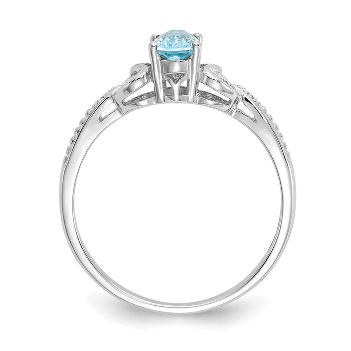 10k White Gold Light Swiss Blue Topaz Diamond Ring, Size: 7