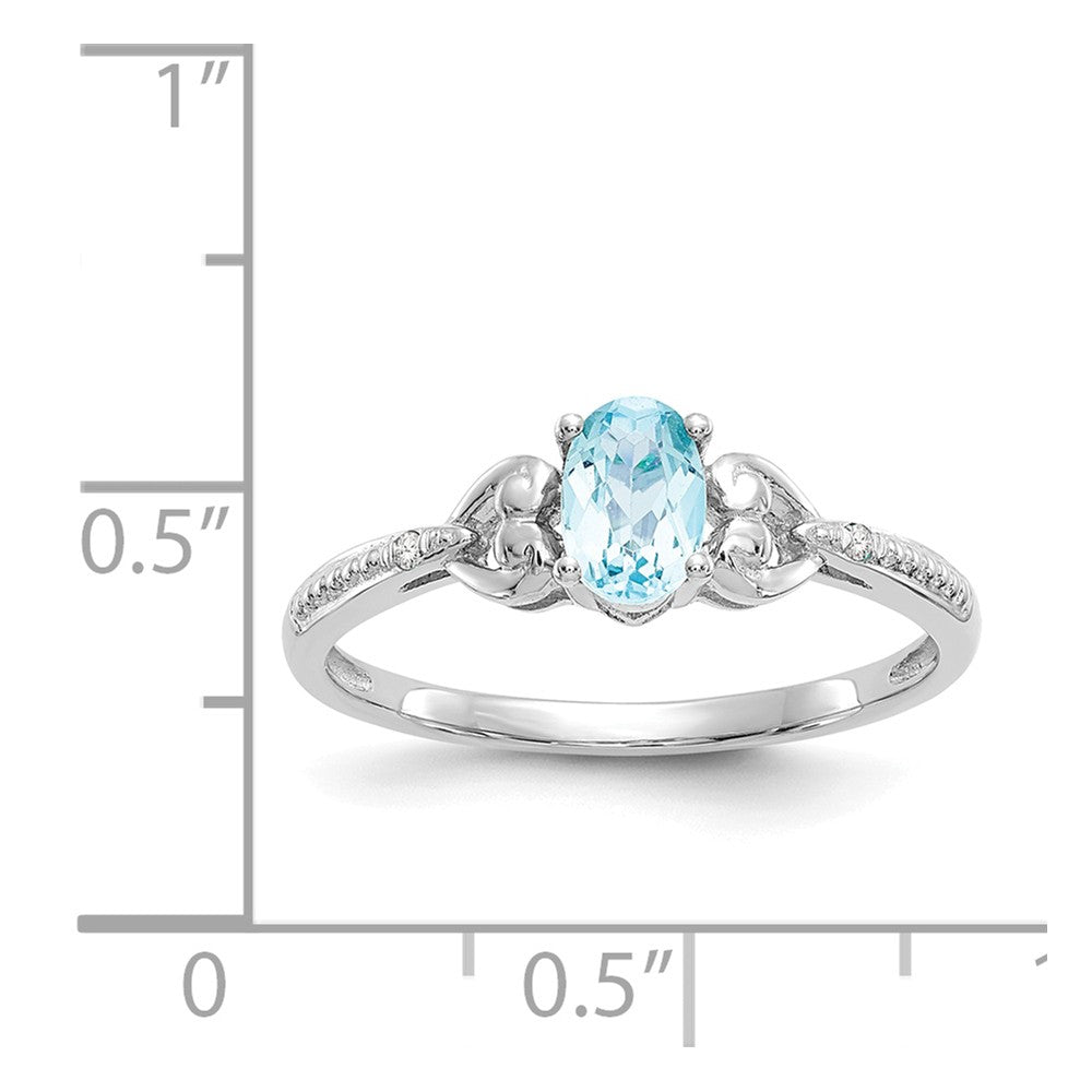 10k White Gold Light Swiss Blue Topaz Diamond Ring, Size: 7