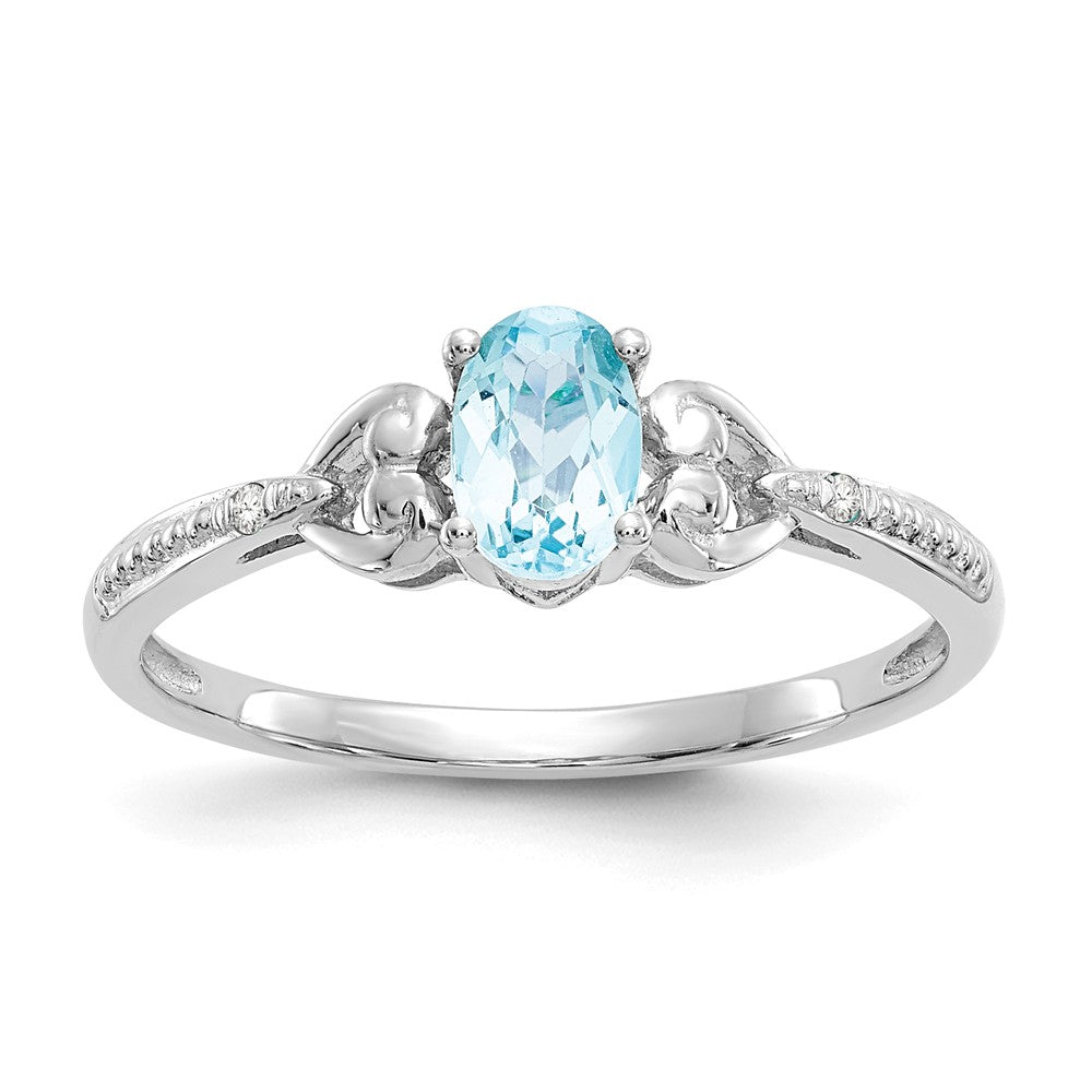 10k White Gold Light Swiss Blue Topaz Diamond Ring, Size: 7