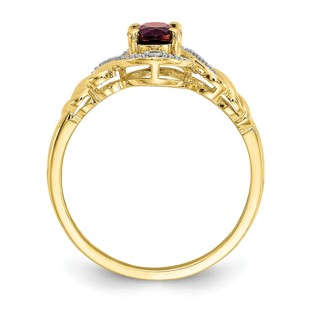 10k Yellow Gold Garnet Diamond Ring, Size: 7