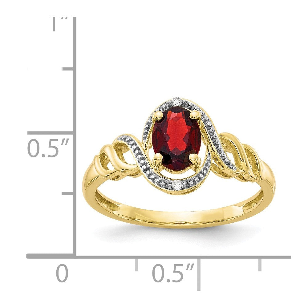 10k Yellow Gold Garnet Diamond Ring, Size: 7