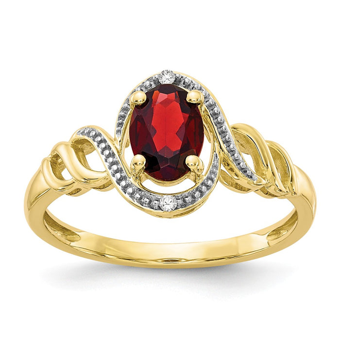 10k Yellow Gold Garnet Diamond Ring, Size: 7