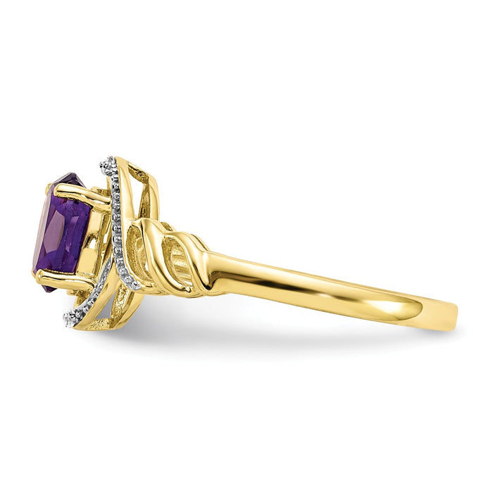 10k Yellow Gold Amethyst Diamond Ring, Size: 7