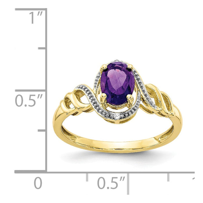 10k Yellow Gold Amethyst Diamond Ring, Size: 7