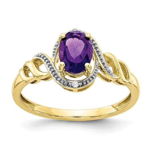 10k Yellow Gold Amethyst Diamond Ring, Size: 7