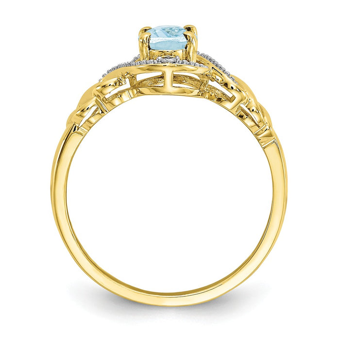 10k Yellow Gold Aquamarine Diamond Ring, Size: 7
