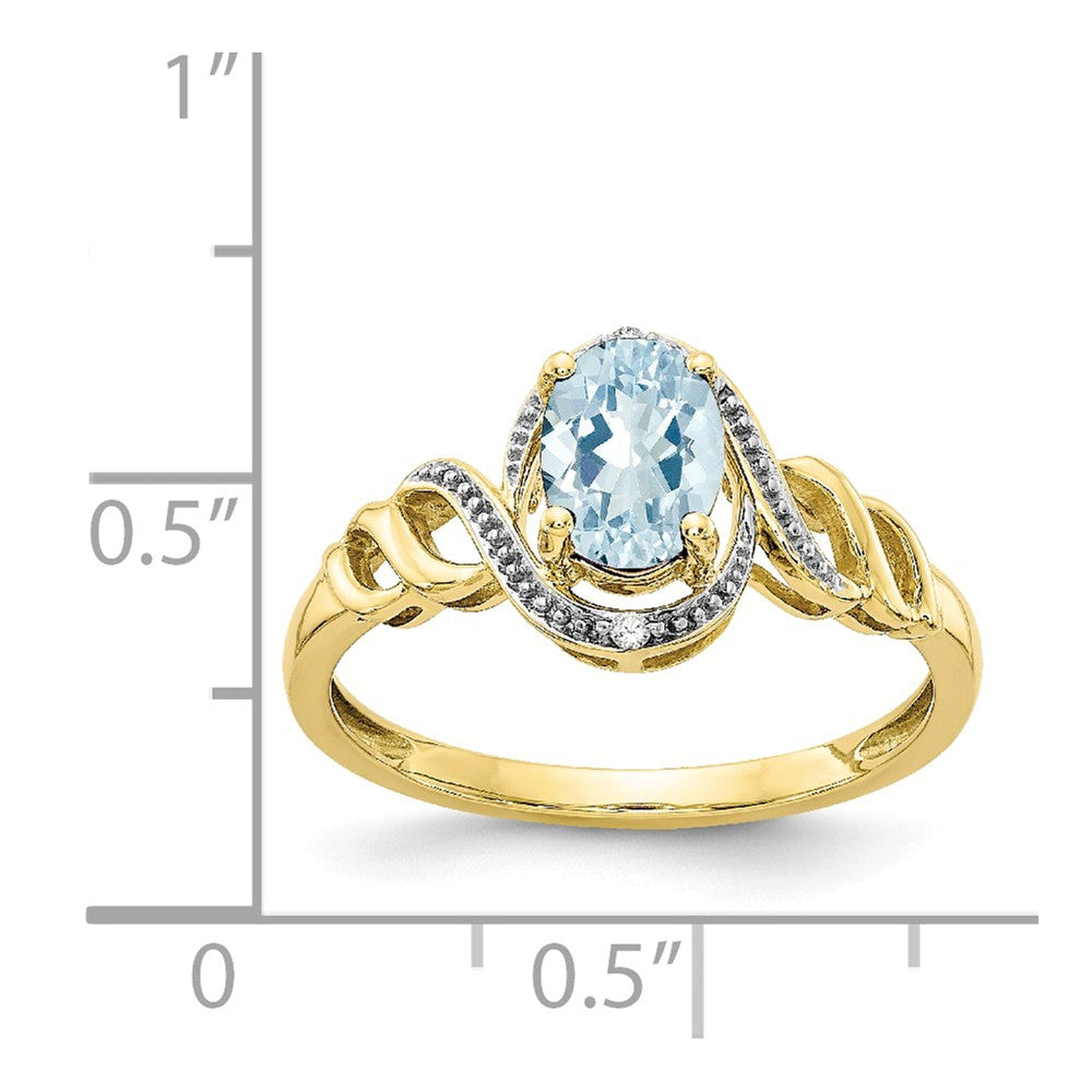 10k Yellow Gold Aquamarine Diamond Ring, Size: 7