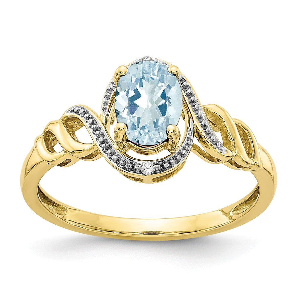 10k Yellow Gold Aquamarine Diamond Ring, Size: 7