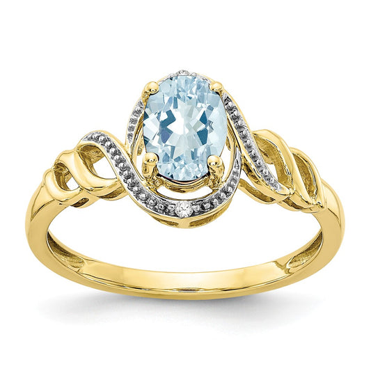 10k Yellow Gold Aquamarine Diamond Ring, Size: 7