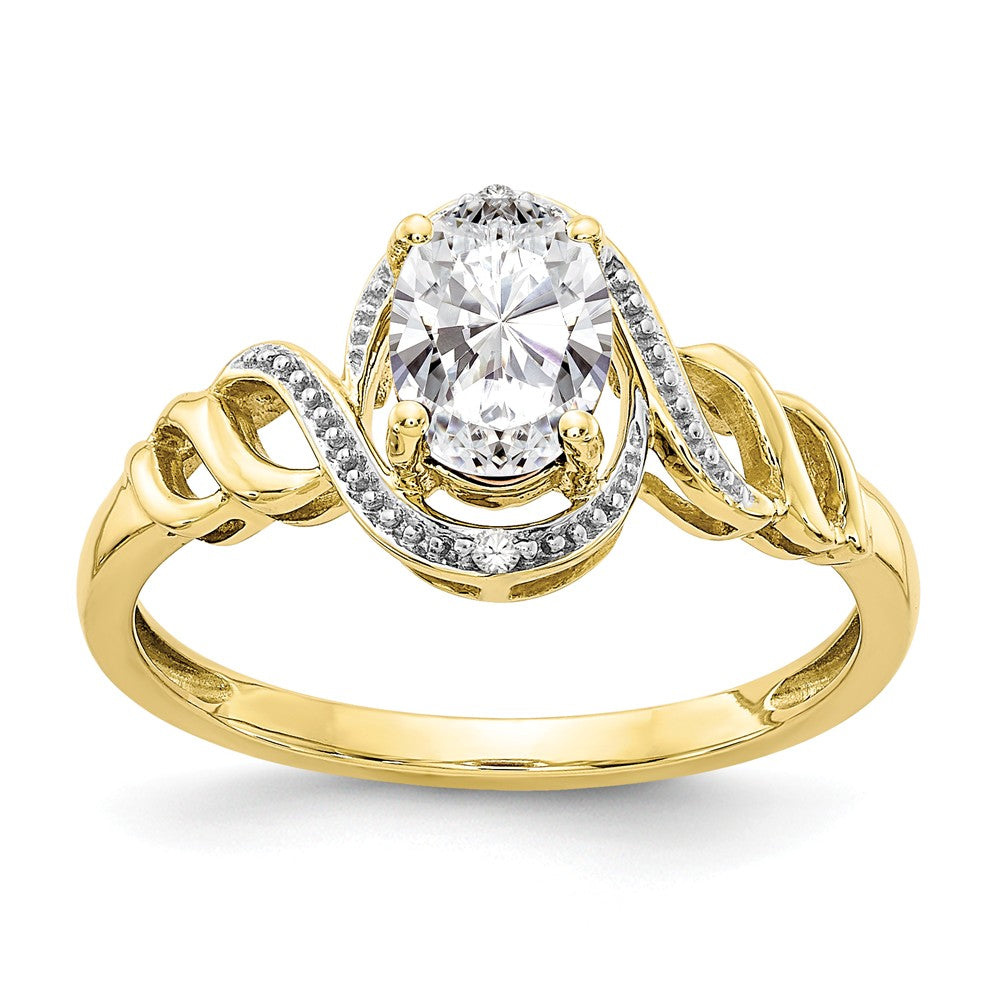 10k Yellow Gold White Topaz Diamond Ring, Size: 7