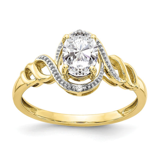 10k Yellow Gold White Topaz Diamond Ring, Size: 7