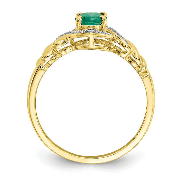 10k Yellow Gold Emerald Diamond Ring, Size: 7