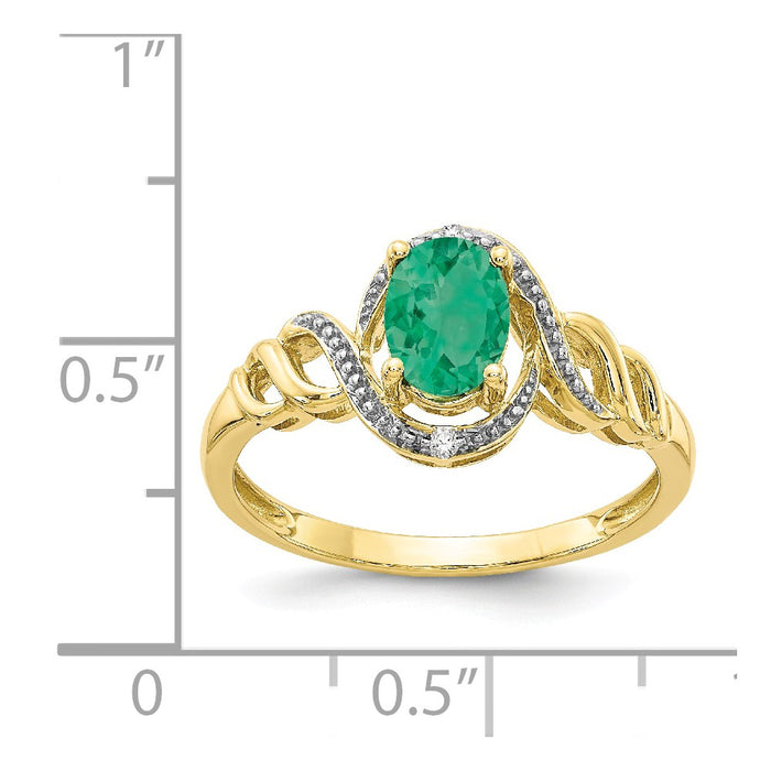 10k Yellow Gold Emerald Diamond Ring, Size: 7