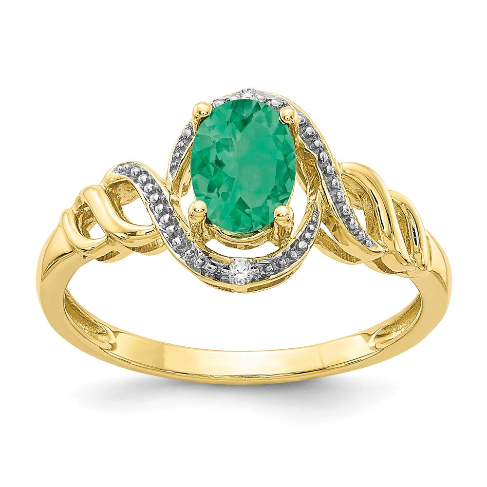 10k Yellow Gold Emerald Diamond Ring, Size: 7