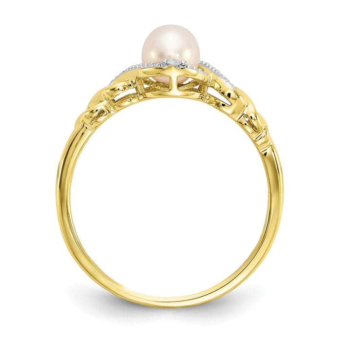 10k Yellow Gold Freshwater Cultured Pearl Diamond Ring, Size: 7