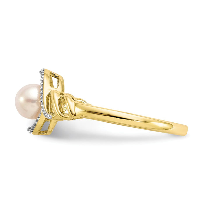 10k Yellow Gold Freshwater Cultured Pearl Diamond Ring, Size: 7