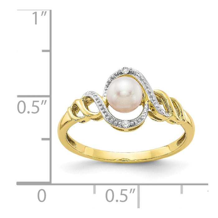 10k Yellow Gold Freshwater Cultured Pearl Diamond Ring, Size: 7