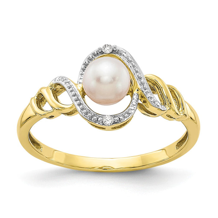 10k Yellow Gold Freshwater Cultured Pearl Diamond Ring, Size: 7