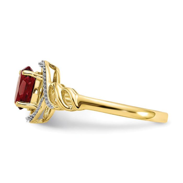 10k Yellow Gold Ruby Diamond Ring, Size: 7