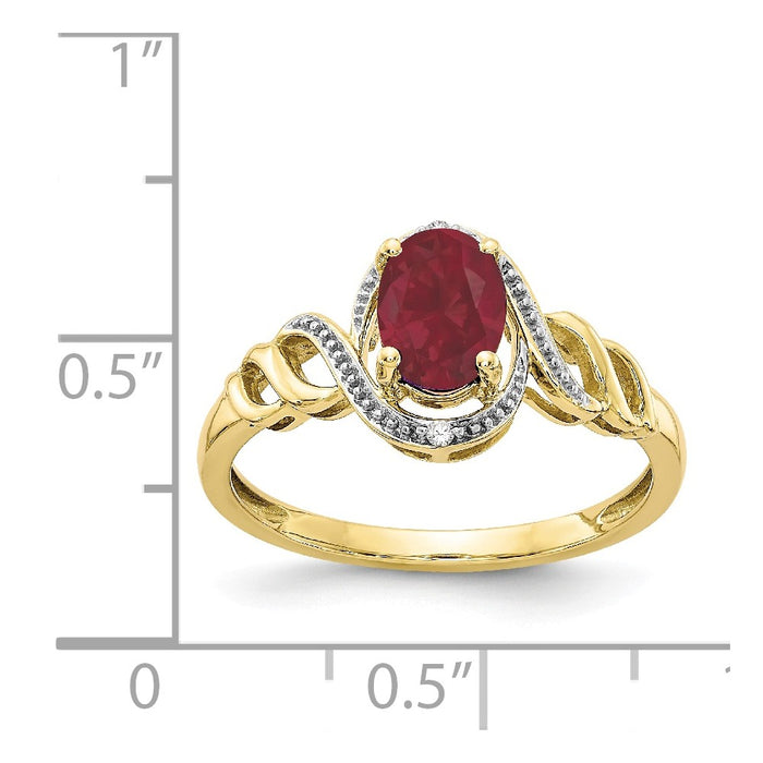 10k Yellow Gold Ruby Diamond Ring, Size: 7