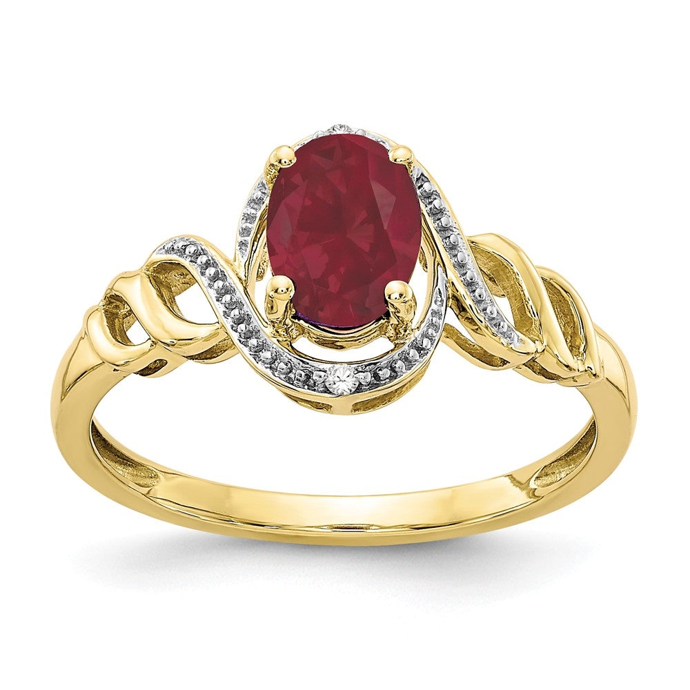 10k Yellow Gold Ruby Diamond Ring, Size: 7