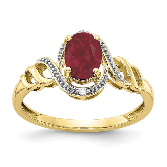 10k Yellow Gold Ruby Diamond Ring, Size: 7