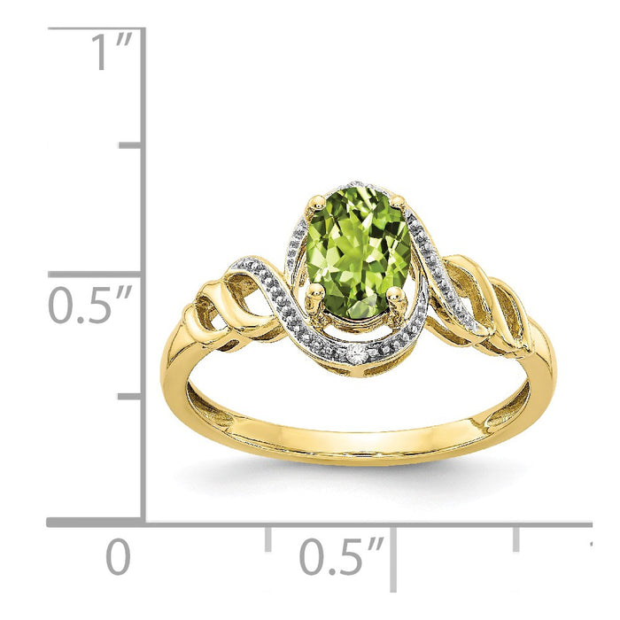 10k Yellow Gold Peridot Diamond Ring, Size: 7