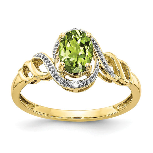 10k Yellow Gold Peridot Diamond Ring, Size: 7