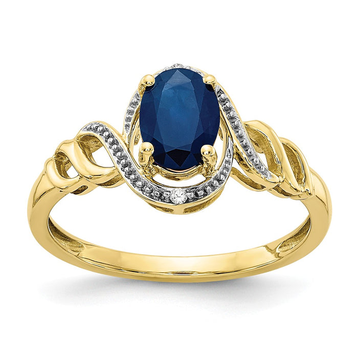 10k Yellow Gold Sapphire Diamond Ring, Size: 7