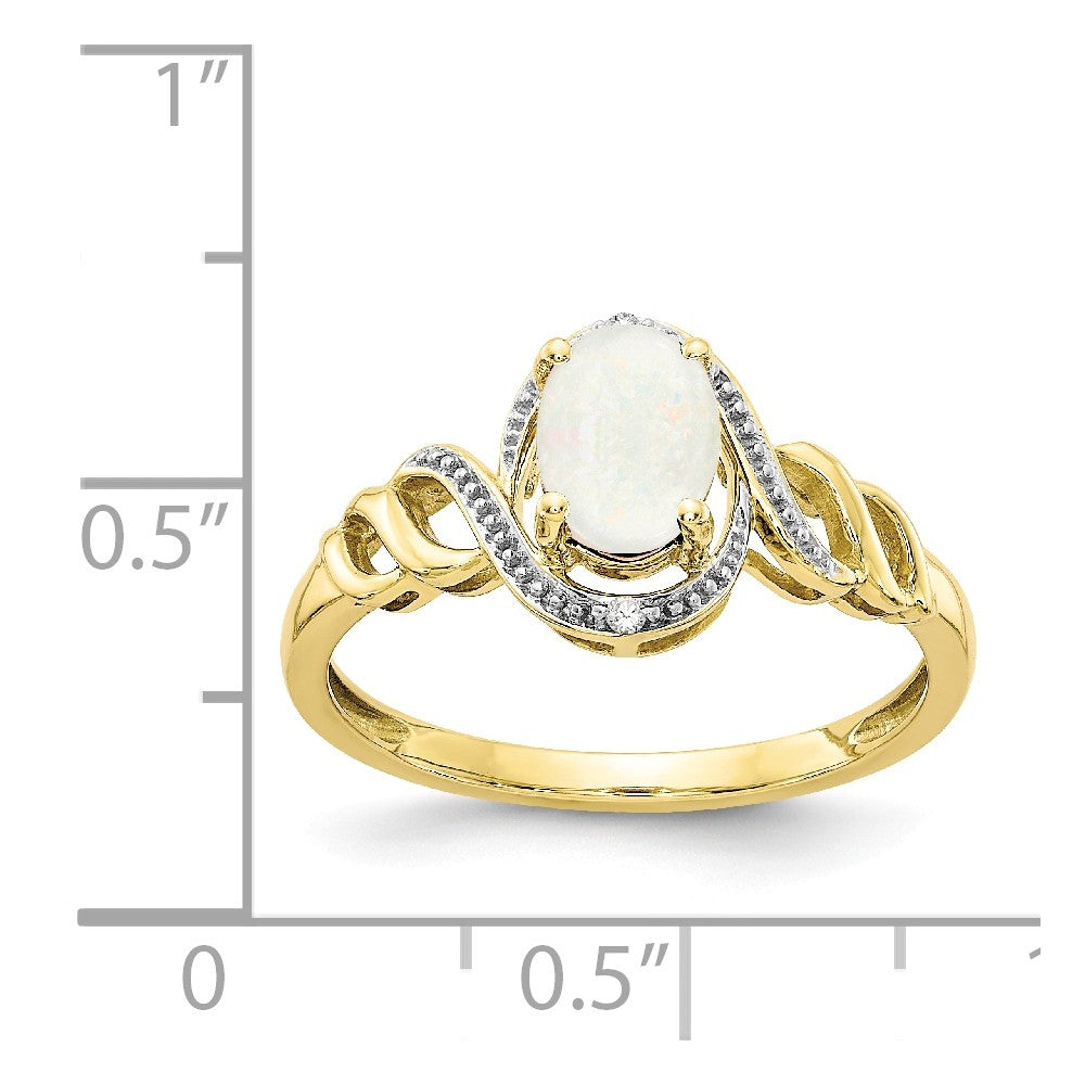 10k Yellow Gold Opal Diamond Ring, Size: 7