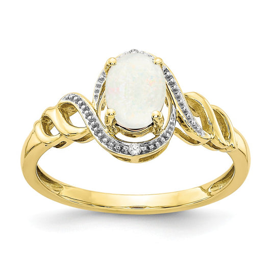 10k Yellow Gold Opal Diamond Ring, Size: 7