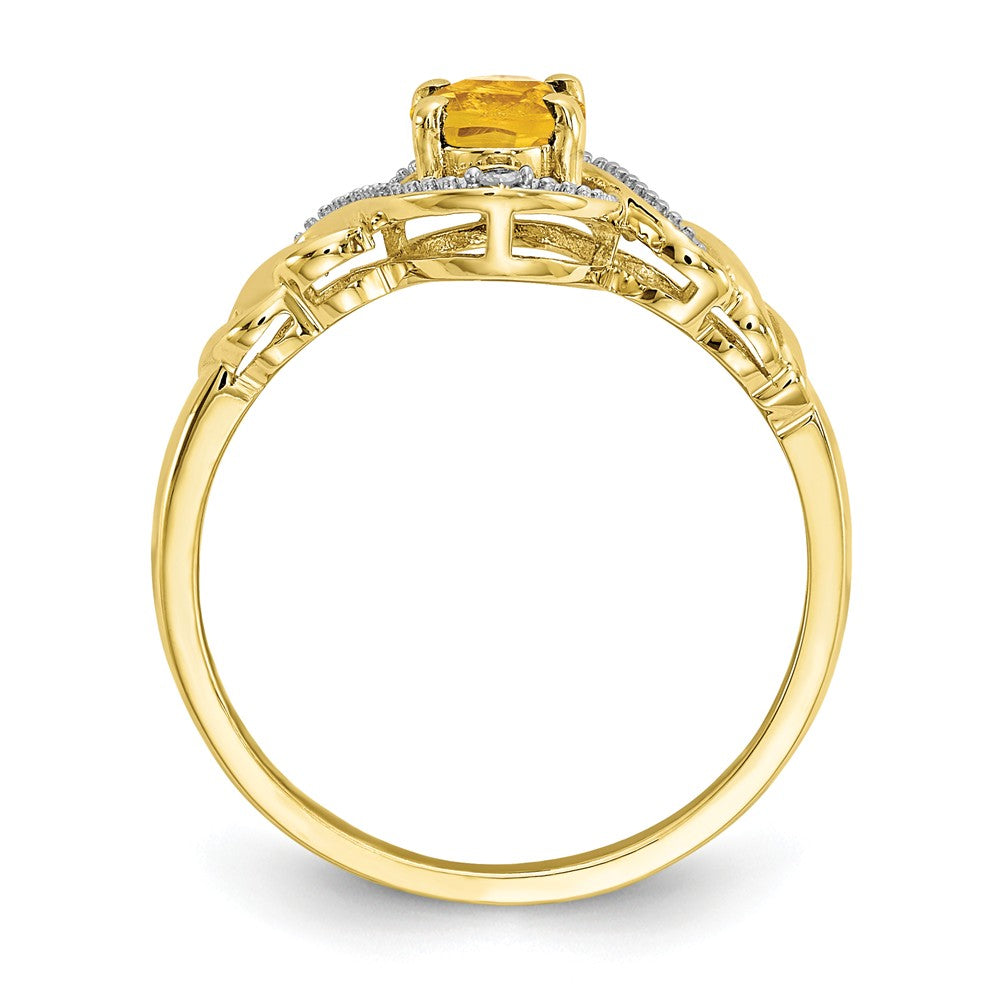 10k Yellow Gold Citrine Diamond Ring, Size: 7