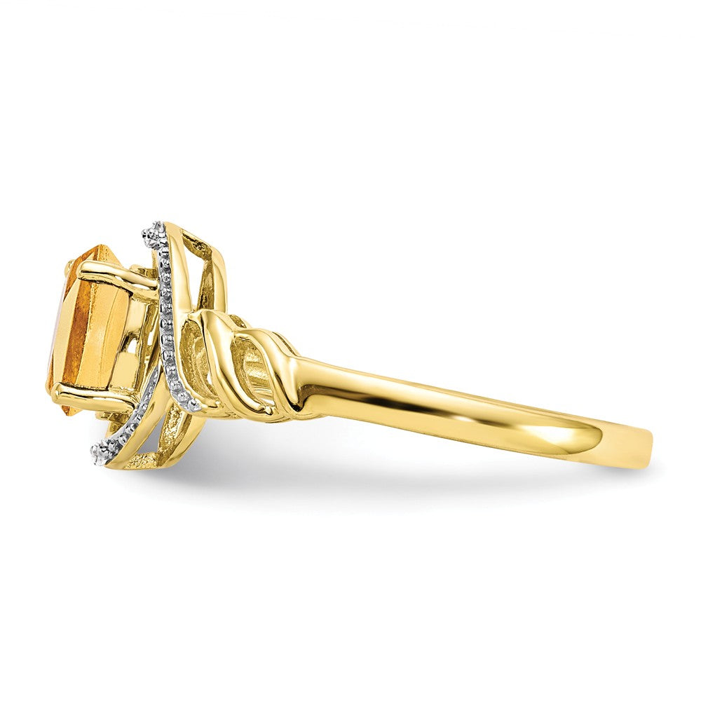 10k Yellow Gold Citrine Diamond Ring, Size: 7