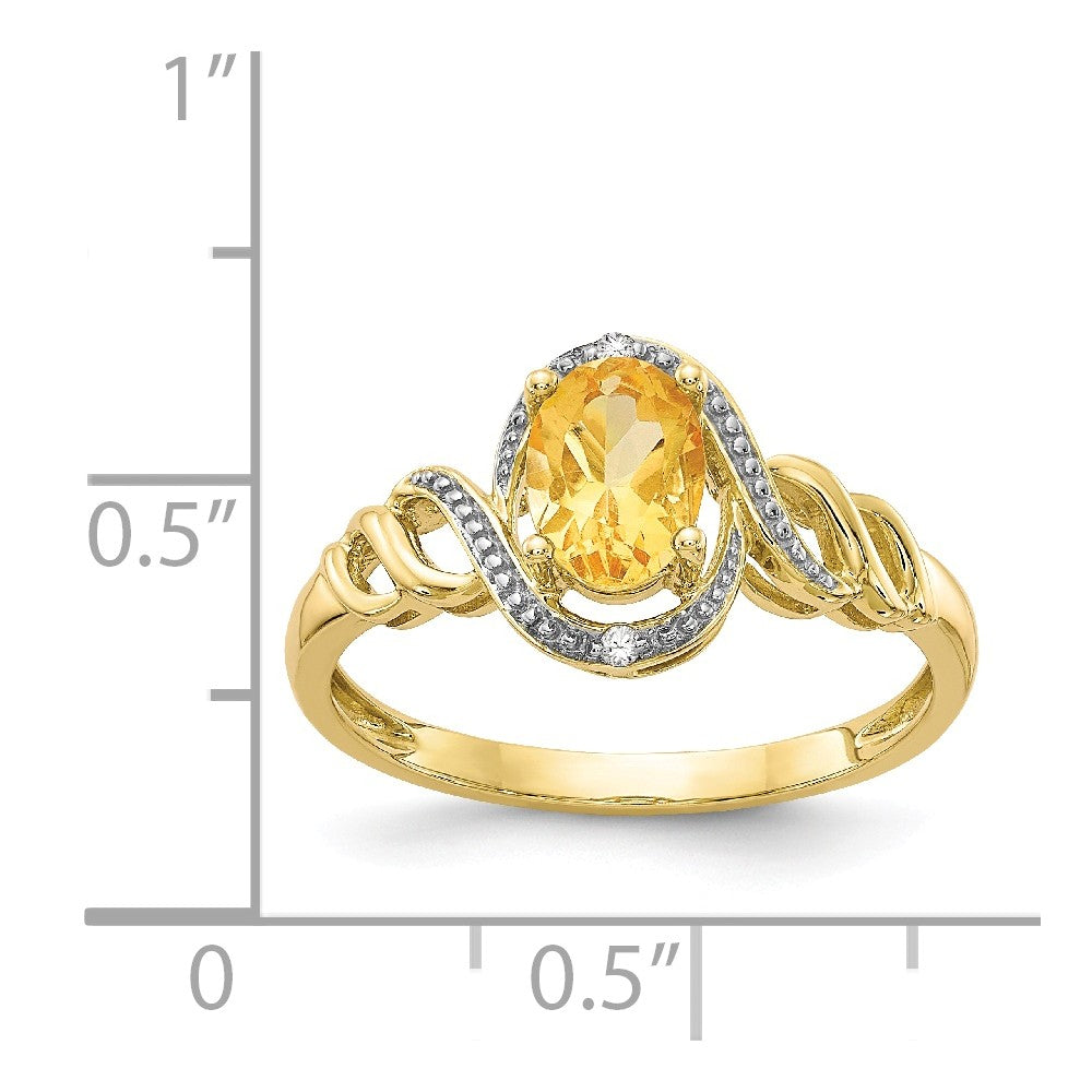 10k Yellow Gold Citrine Diamond Ring, Size: 7