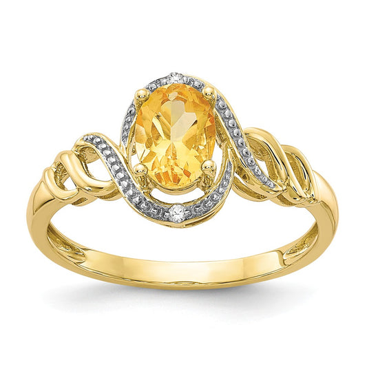 10k Yellow Gold Citrine Diamond Ring, Size: 7
