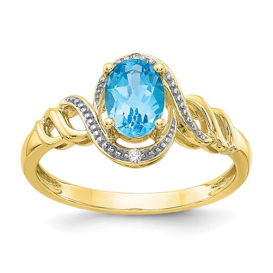 10k Yellow Gold Light Swiss Blue Topaz Diamond Ring, Size: 7