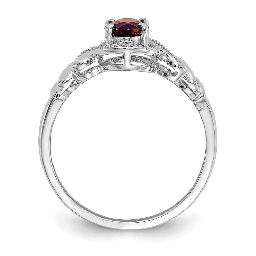 10k White Gold Garnet Diamond Ring, Size: 7