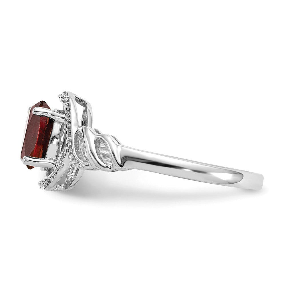 10k White Gold Garnet Diamond Ring, Size: 7