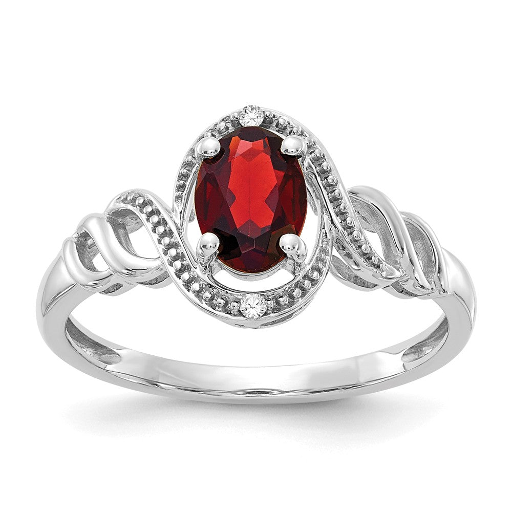 10k White Gold Garnet Diamond Ring, Size: 7