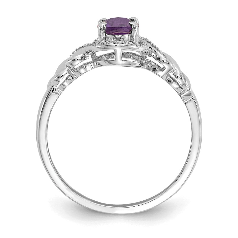 10k White Gold Amethyst Diamond Ring, Size: 7