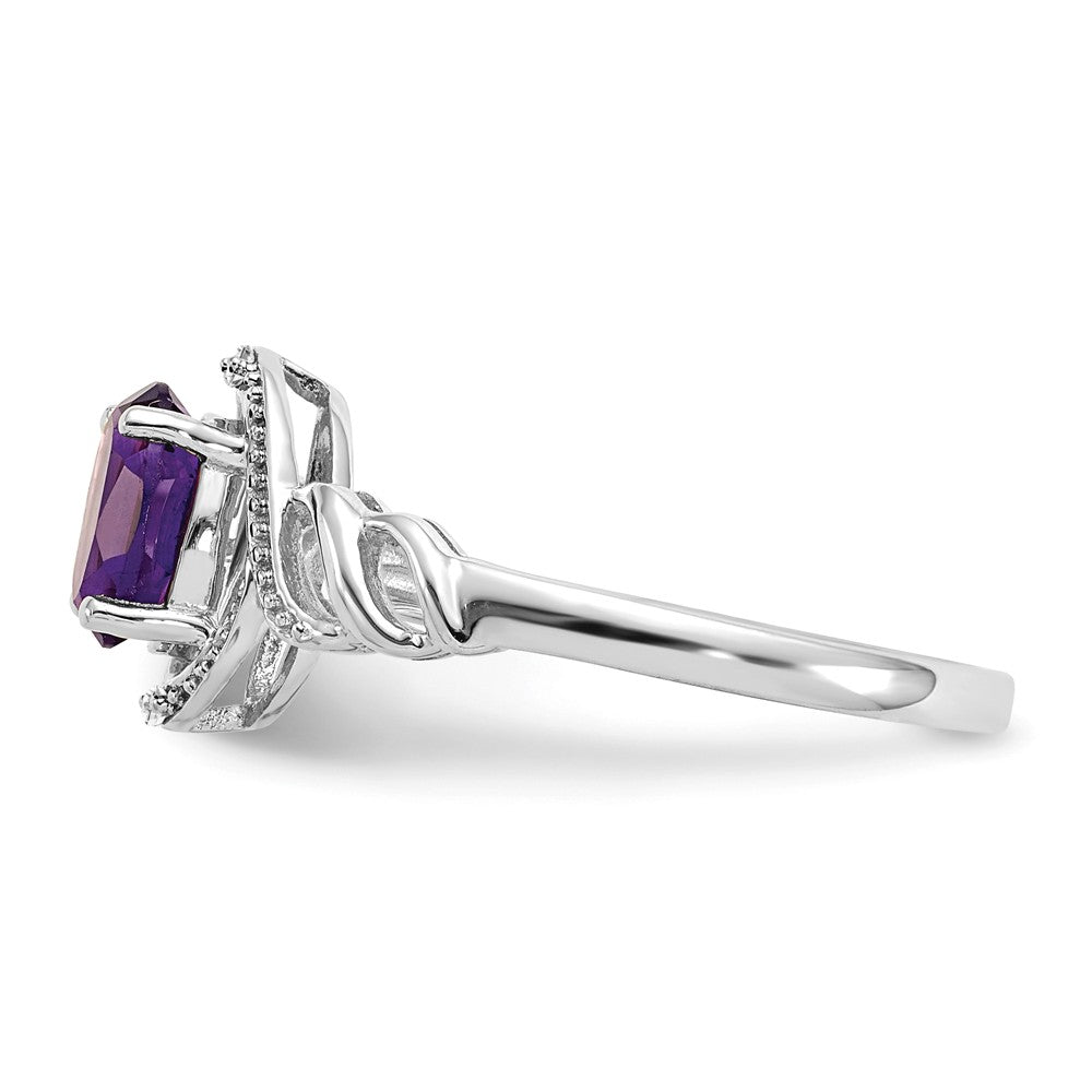 10k White Gold Amethyst Diamond Ring, Size: 7