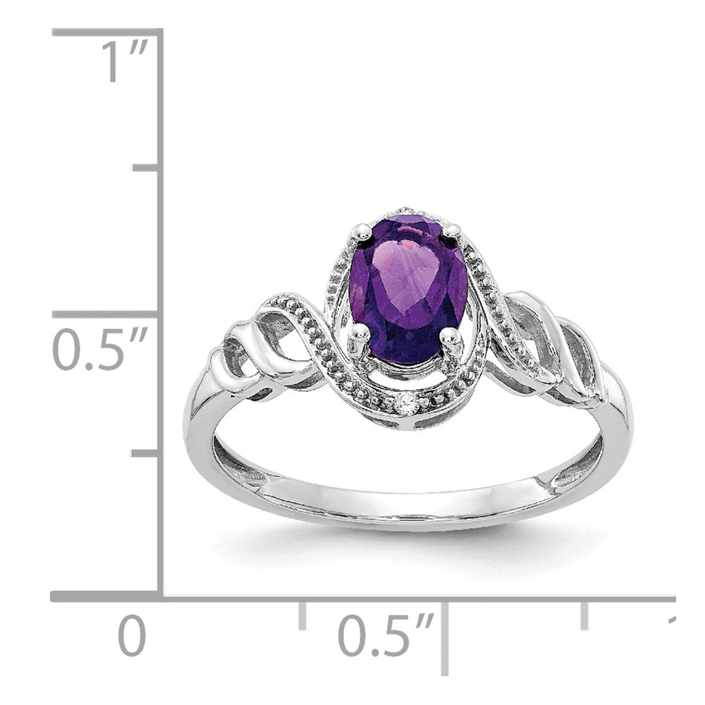 10k White Gold Amethyst Diamond Ring, Size: 7