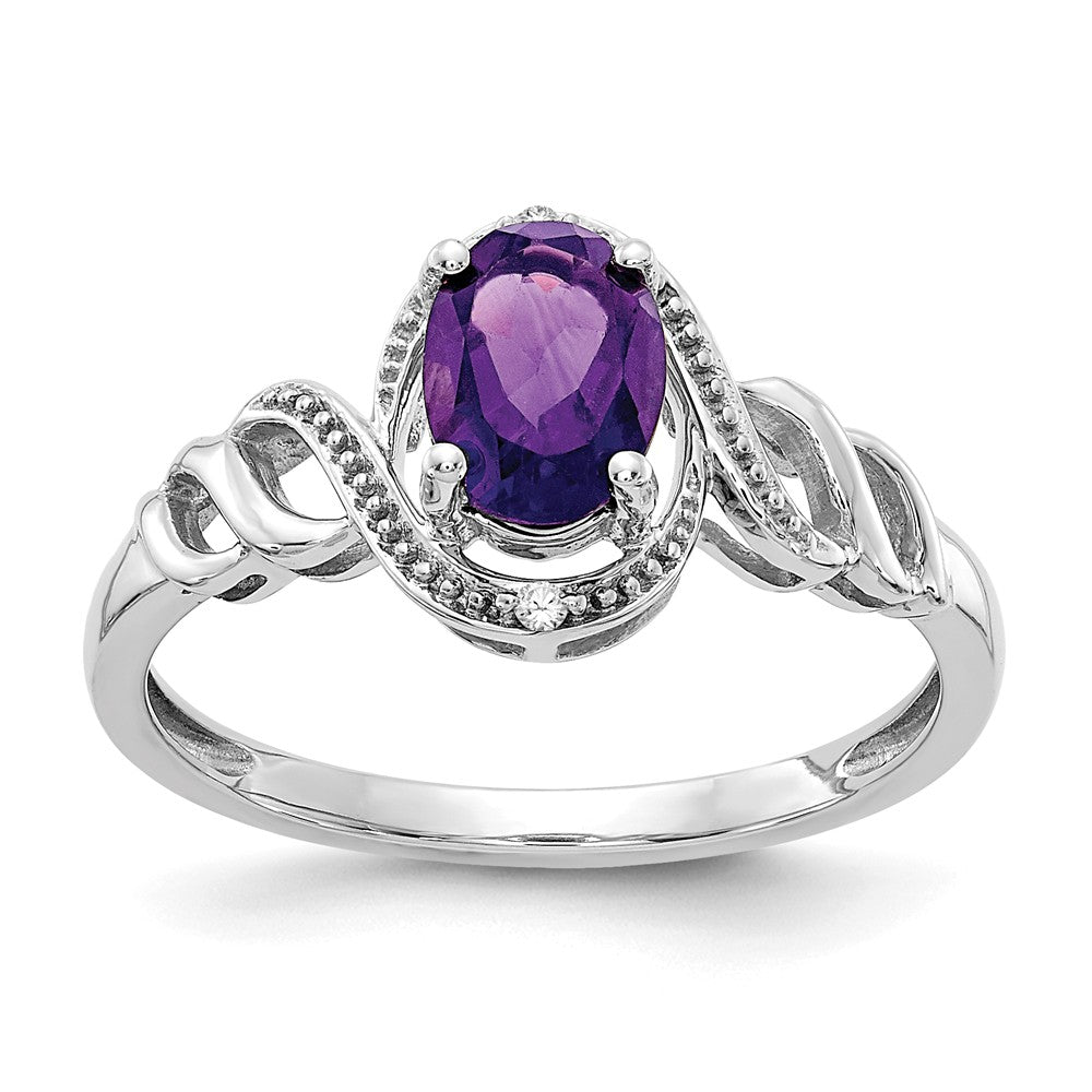 10k White Gold Amethyst Diamond Ring, Size: 7